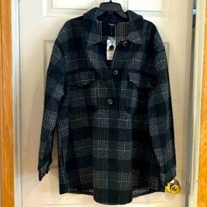 NWT George Black and Grey Plaid Shacket size 3x
